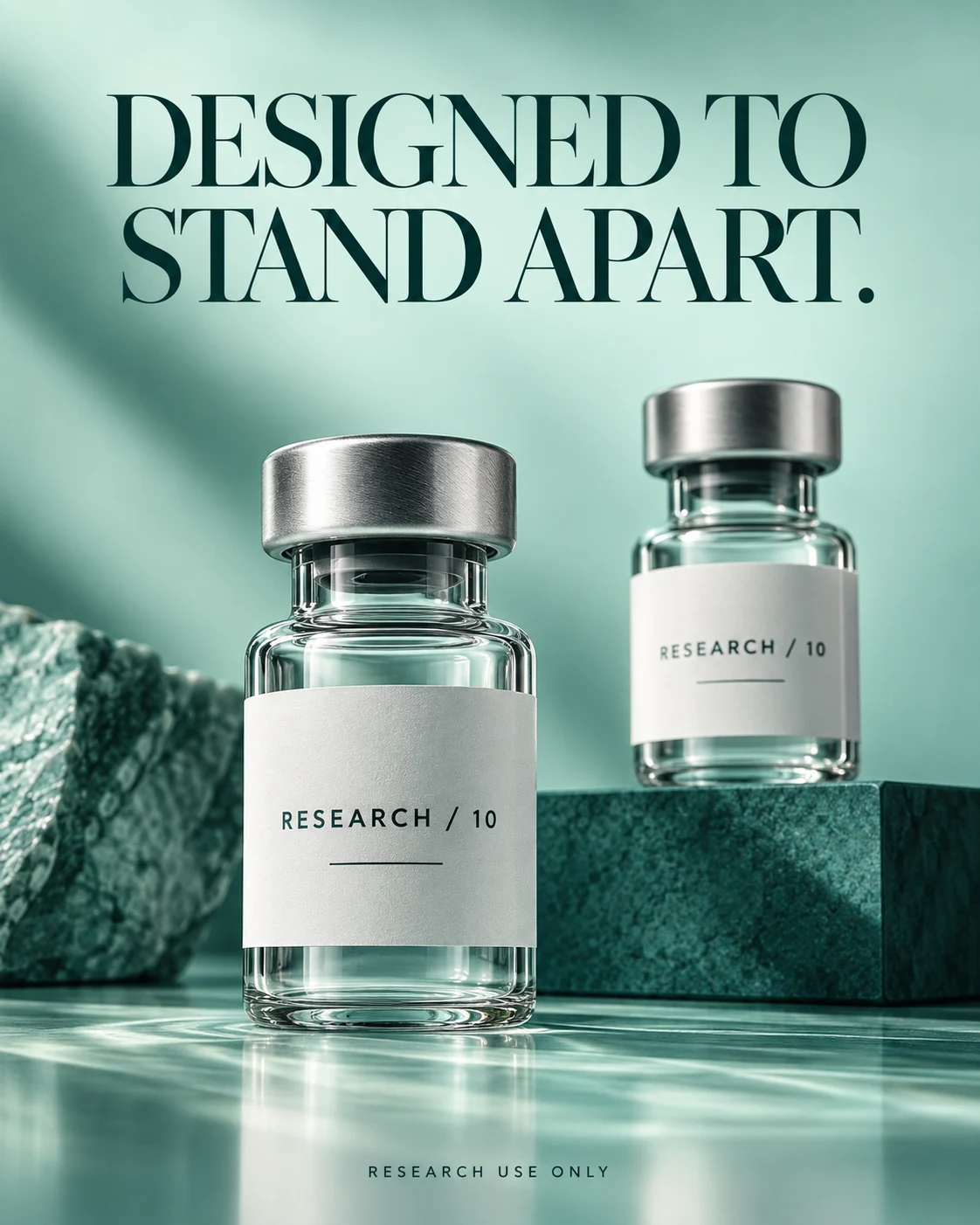Designed to stand apart. — Mint & teal research vial concept